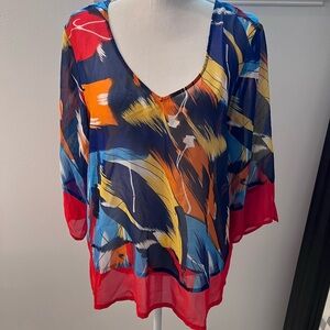 Colorful Abstract Women's Sheer Top